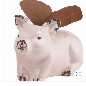Small Pink Ceramic Pig with Metal Wings